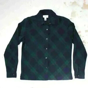 TALBOTS Blue Green Plaid Button Up Collared Blouse Long Sleeve Top Women Small